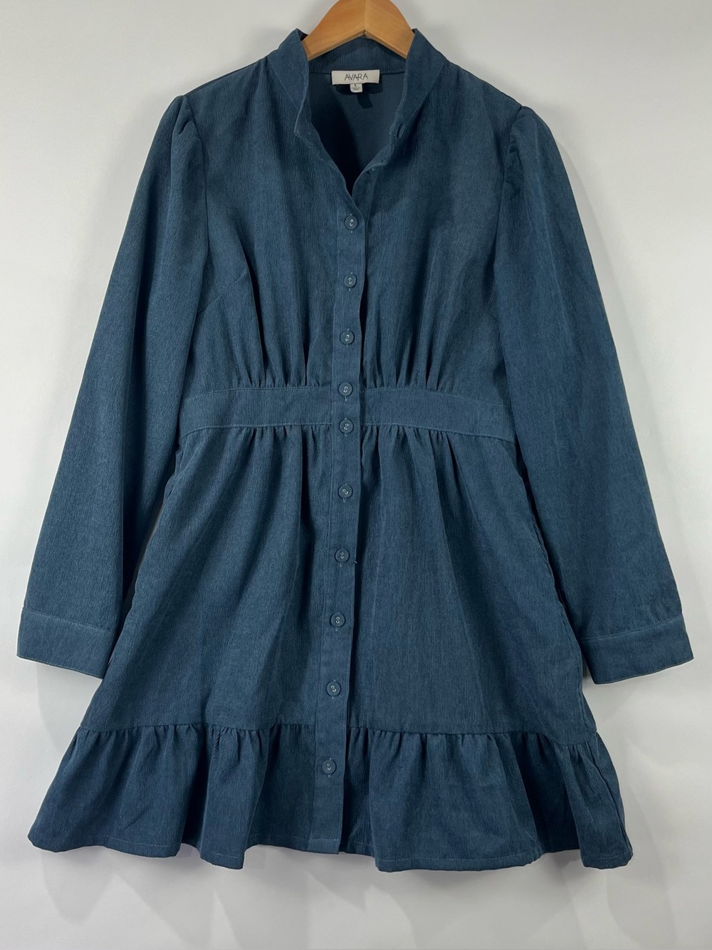 AVARA Button Front Puff Sleeve Dress Pockets size Large